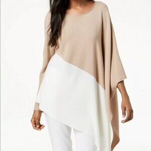 Eileen Fisher Colorblock Asymmetrical Knit Poncho Sweater Lagenlook Size XXS/XS